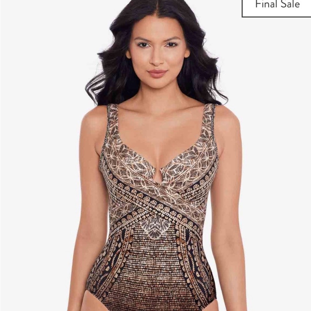Miraclesuit Black and Tan One Piece Swimsuit